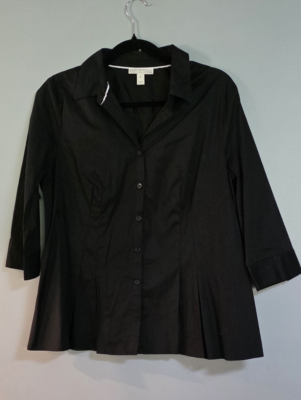 Dana Buchman Black Button-Front Collared Blouse
